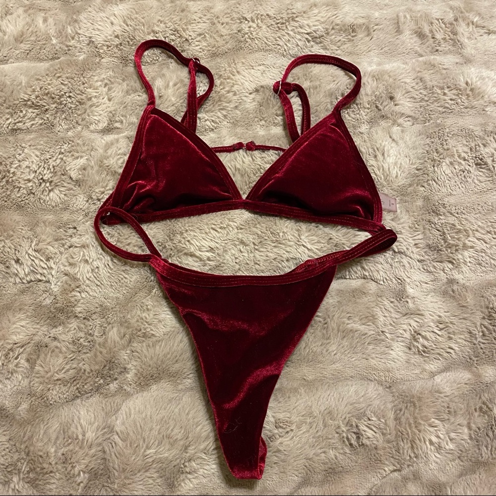Maroon velvet bikini set